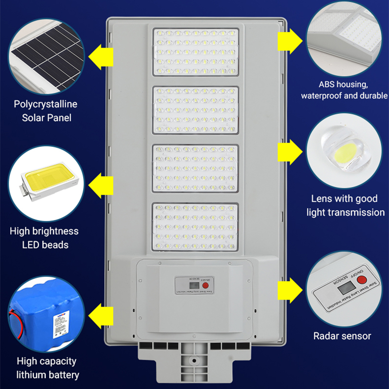 Motion Sensor 100w 200w 300w Solar Panel Street Light