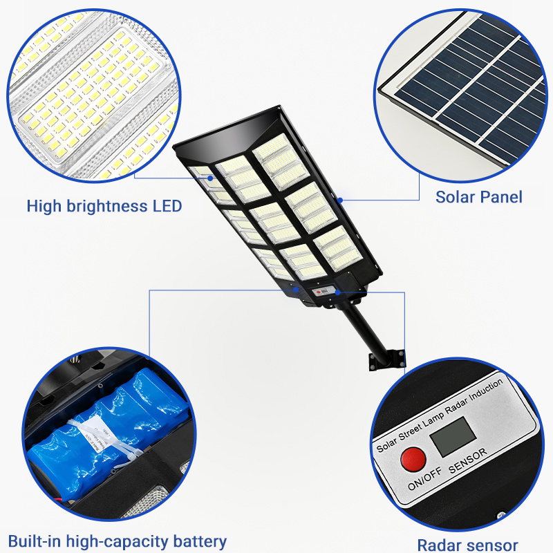 High Lumen Solar Street Lamp Motion Sensor 100w 200w 300w All in One Led Solar Street Light