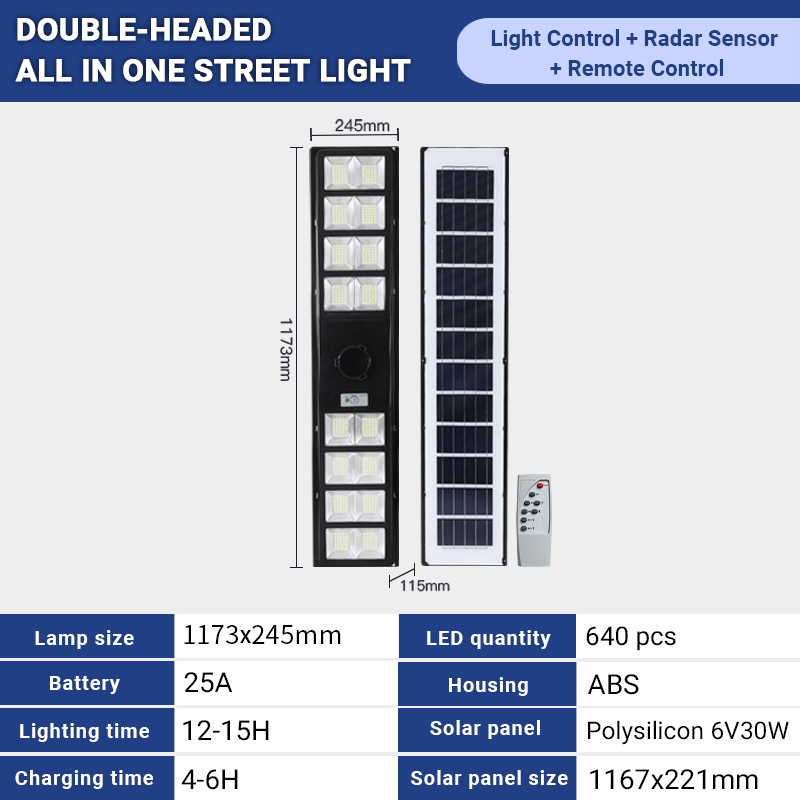 May dalawang ulo na Disenyong Panlabas Lahat sa Isang Solar Street Light